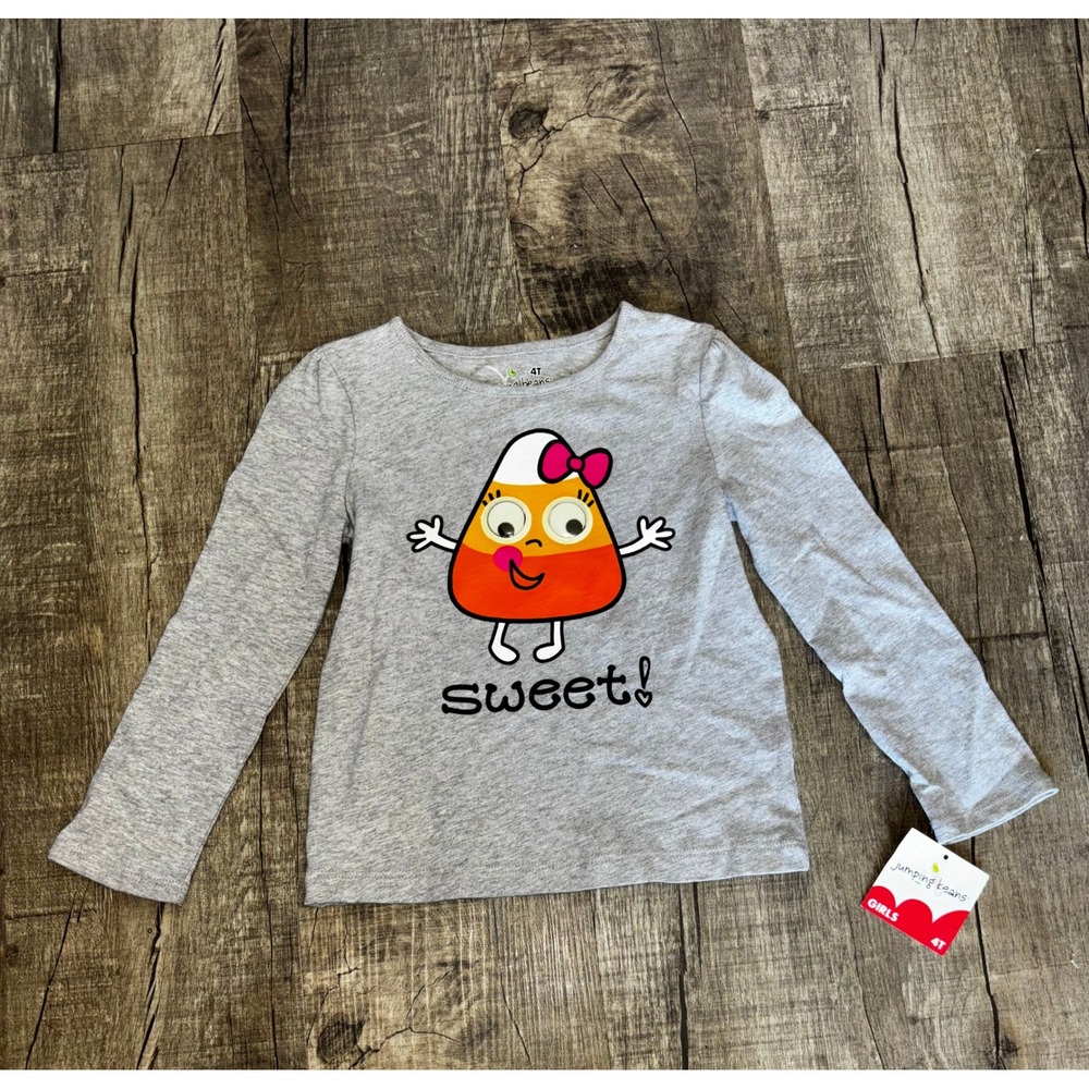 Jumping Beans Girls Gray‎ Candy Corn Sweet Halloween Long Sleeve Shirt 4T